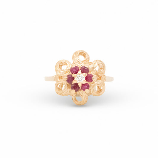 14Y Ruby & Diamond Floral Motif Ring